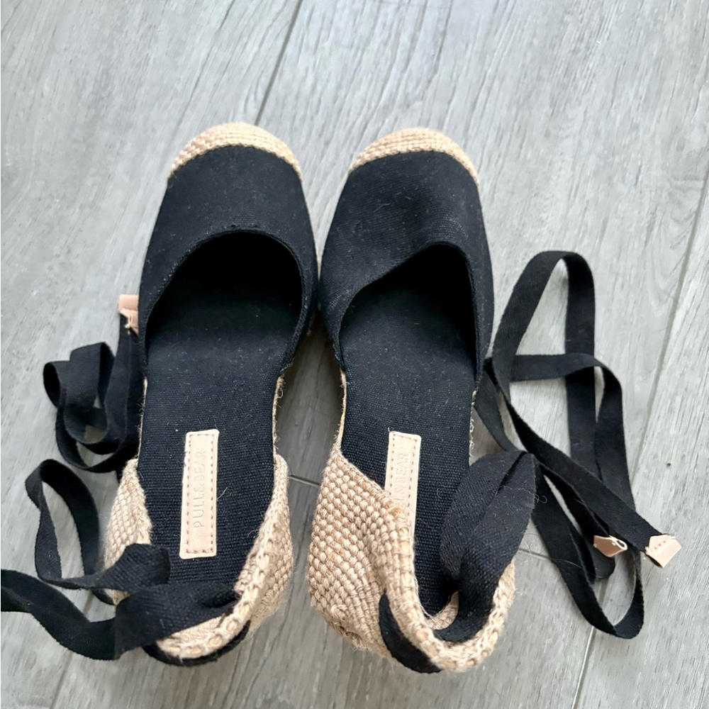 Pull&Bear Black Wedge Espadrilles